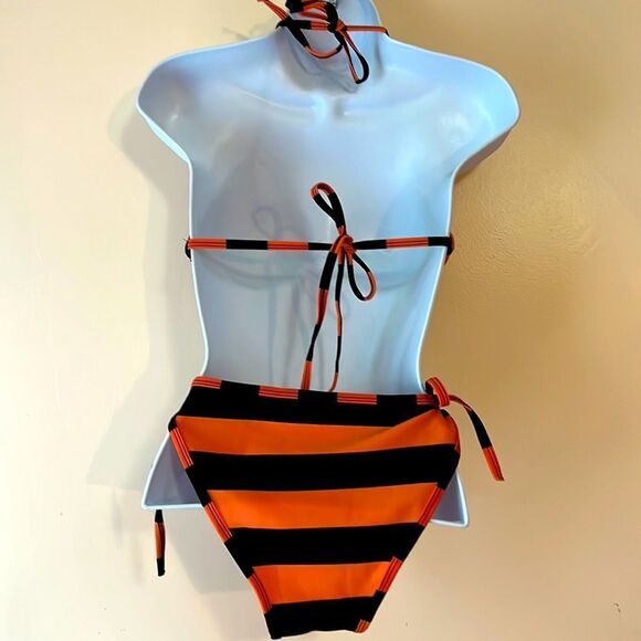 Orange and Black Striped String Bikini Sz OS - Picture 3 of 3